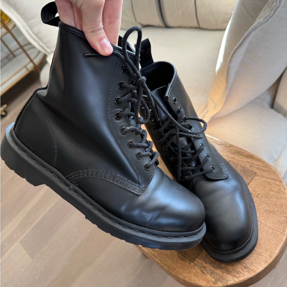 Mono Dr. Martens Black Leather Boots with Black Stitching